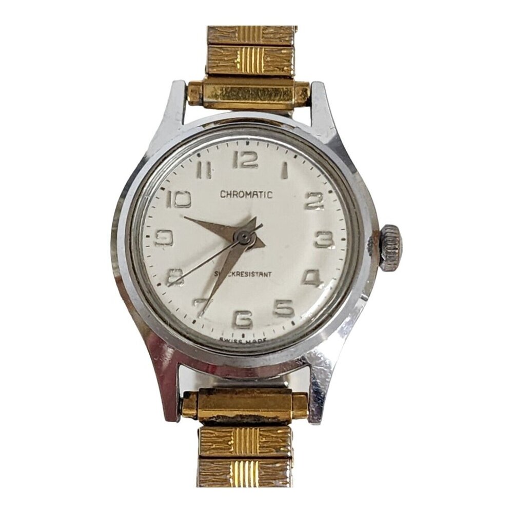 Vintage Chromatic F3104 Swiss Made Women's Watch 28mm Stretch Band New Battery